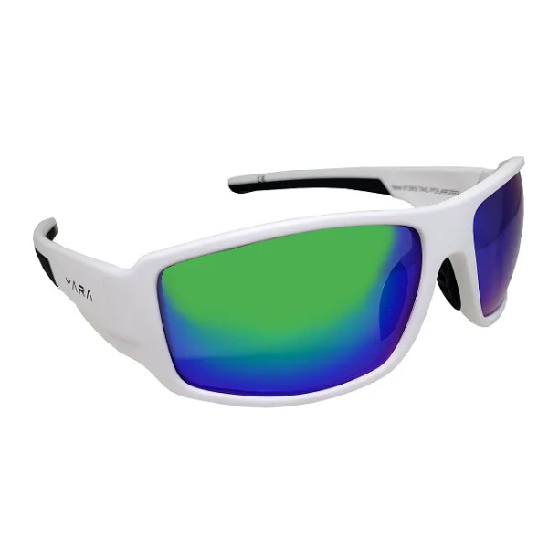 Óculos de sol Yara polarizado - Dark Vision 01353 - Sport - Lente Verde Espelhado - Armação Branca