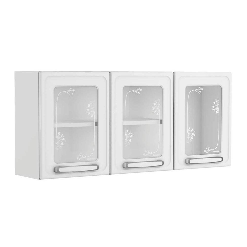 Armário Aéreo p/ Cozinha Evidence 7009 3 Portas c/Vidro 120cm Branco - Bertolini em Oferta na Shopee