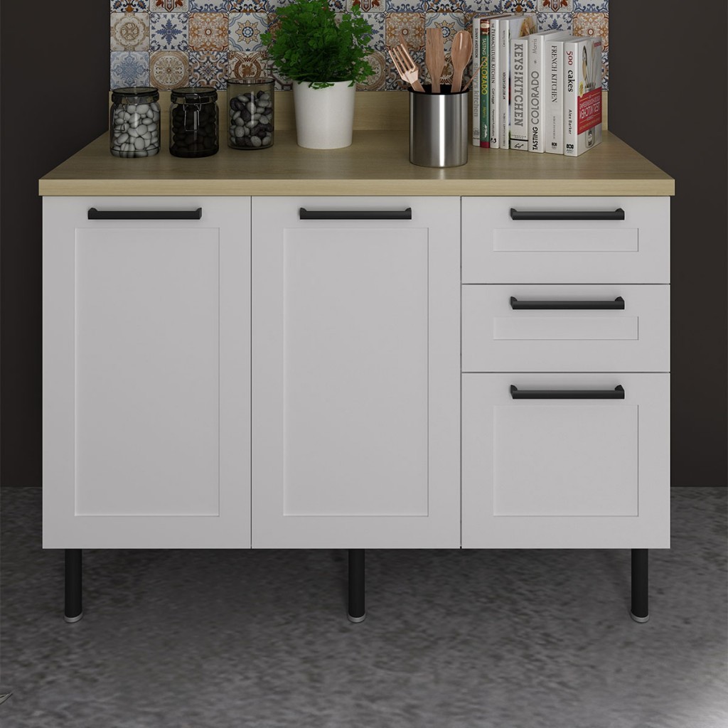 Balcão de Cozinha 120 Cm 2 Portas 3 Gavetas Cz3300 Branco - Tecno Mobili em Oferta na Shopee