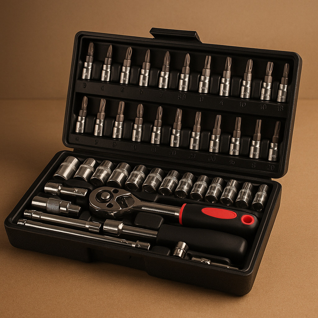 Kit Caixa de Ferramentas 46 Chave Catraca Jogo De Soquetes Allen Torx Ferramentas e maleta Manutenção Homem Casa