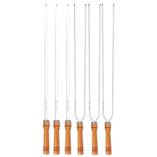 Kit 6 Espetos 75cm Preparo Churrasco Simples e Duplo Cabo Madeira Aço Cromado Mor em Oferta na Shopee