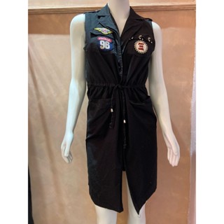 Colete feminino longo com aplique bordado em Oferta na Shopee