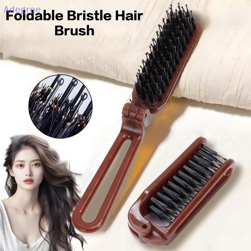 Adegree Pente De Cabelo Dobrável Portátil Cerdas De Javali Escova Escovas De Massagem Massageador Do Couro Cabeludo Pent