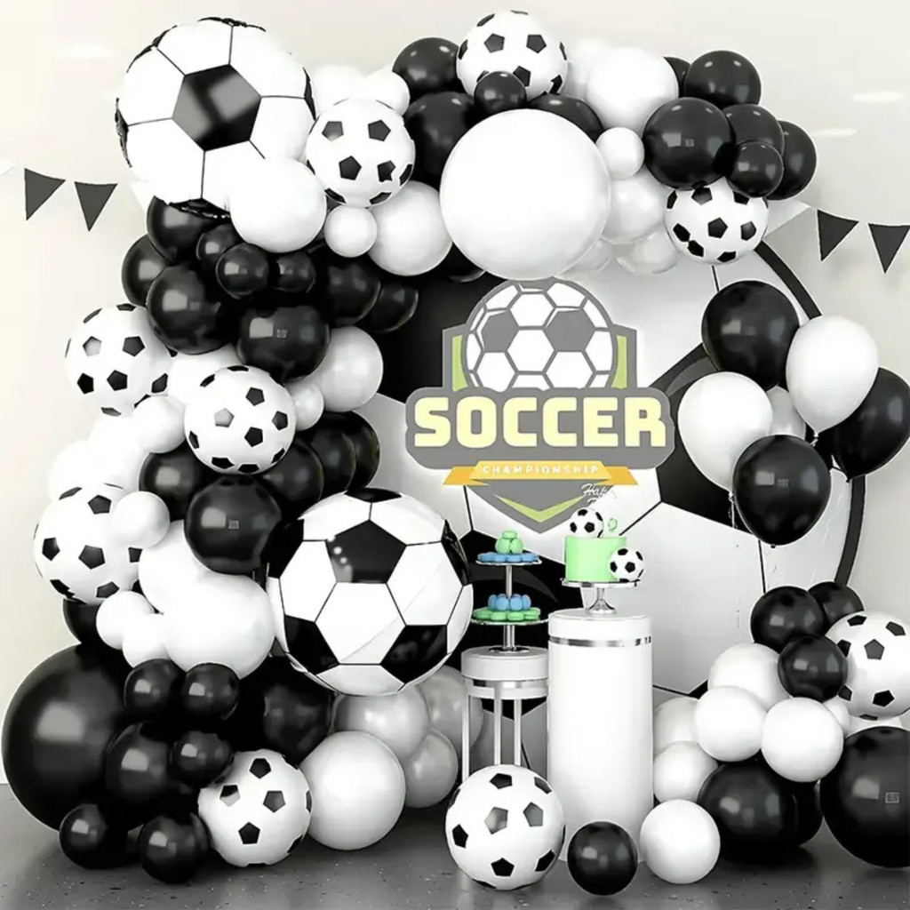 Kit 110 Balões Futebol Preto Branco Decoração P/Festa Aniversário Arco Desconstruido+Fita 5Mts
