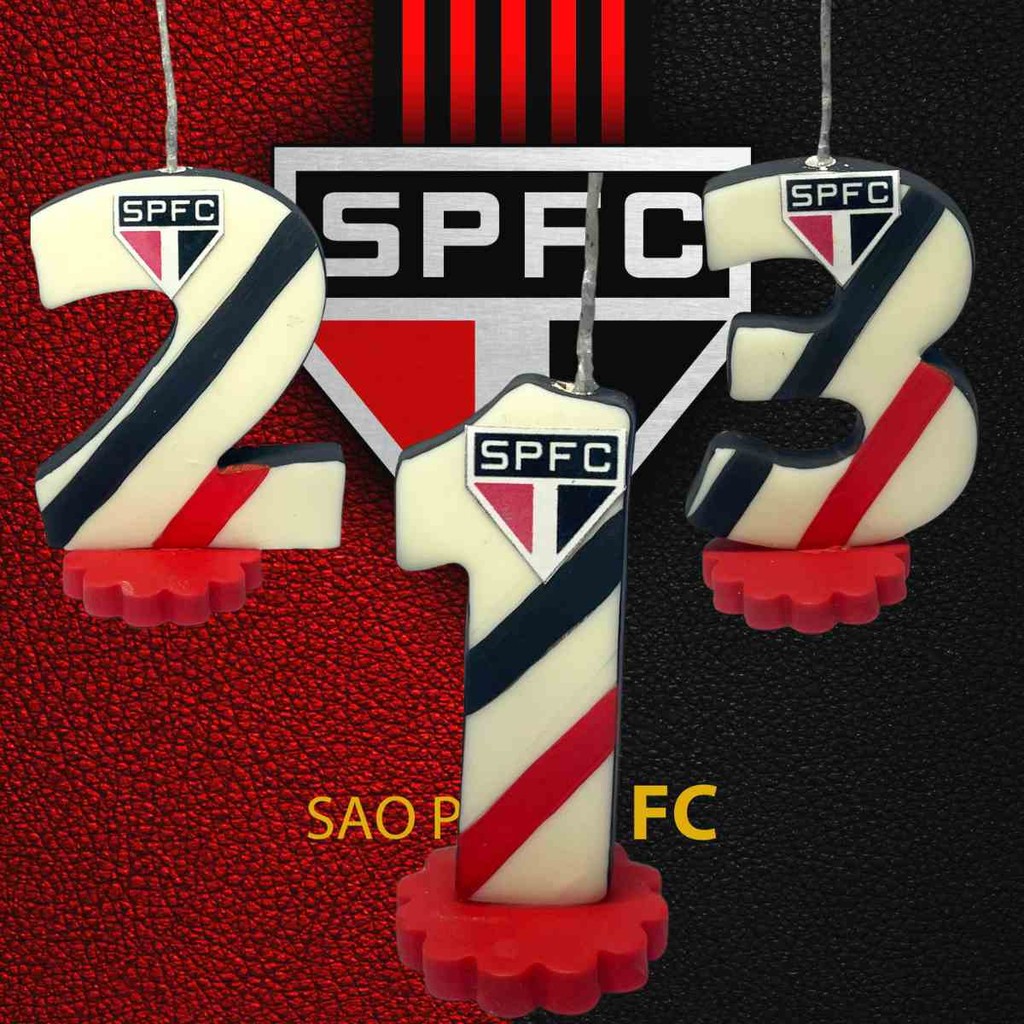 Vela Biscuit São Paulo Tricolor Futebol Topo Bolo Aniversário Time em Oferta na Shopee