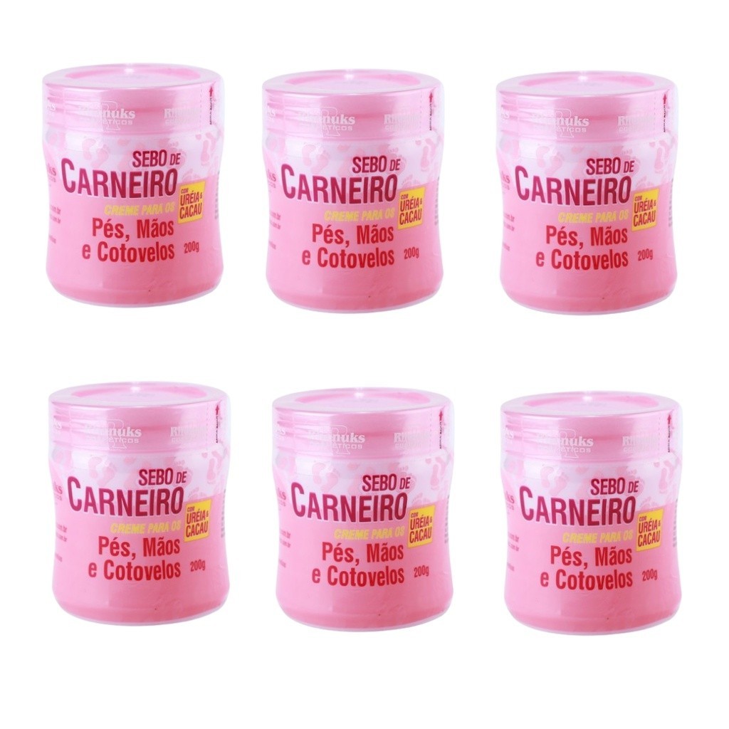 Kit 06 Creme Hidratante Sebo de Carneiro Original Rhenuks Para Pés Mãos Cotovelos A Pronta Entrega