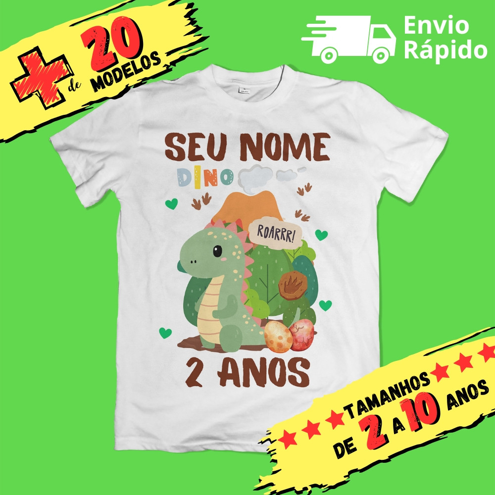 Camiseta Camiseta Infantil Baby Dino Dinossauro Personalizada com Nome (Opcional) Envio Rapido