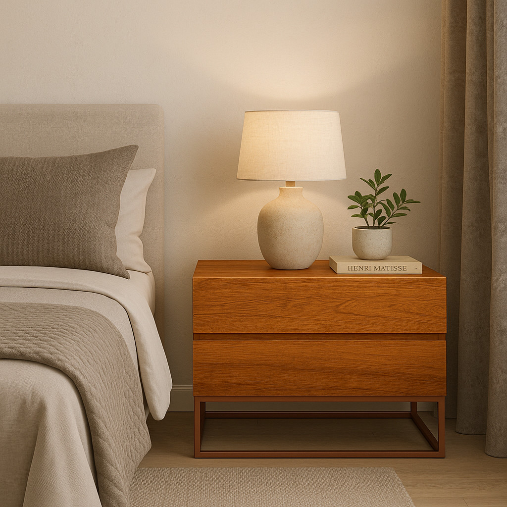 Mesa De Cabeceira Retrô Alto Padrão Com 2 Gavetas Base Cobre em Oferta na Shopee