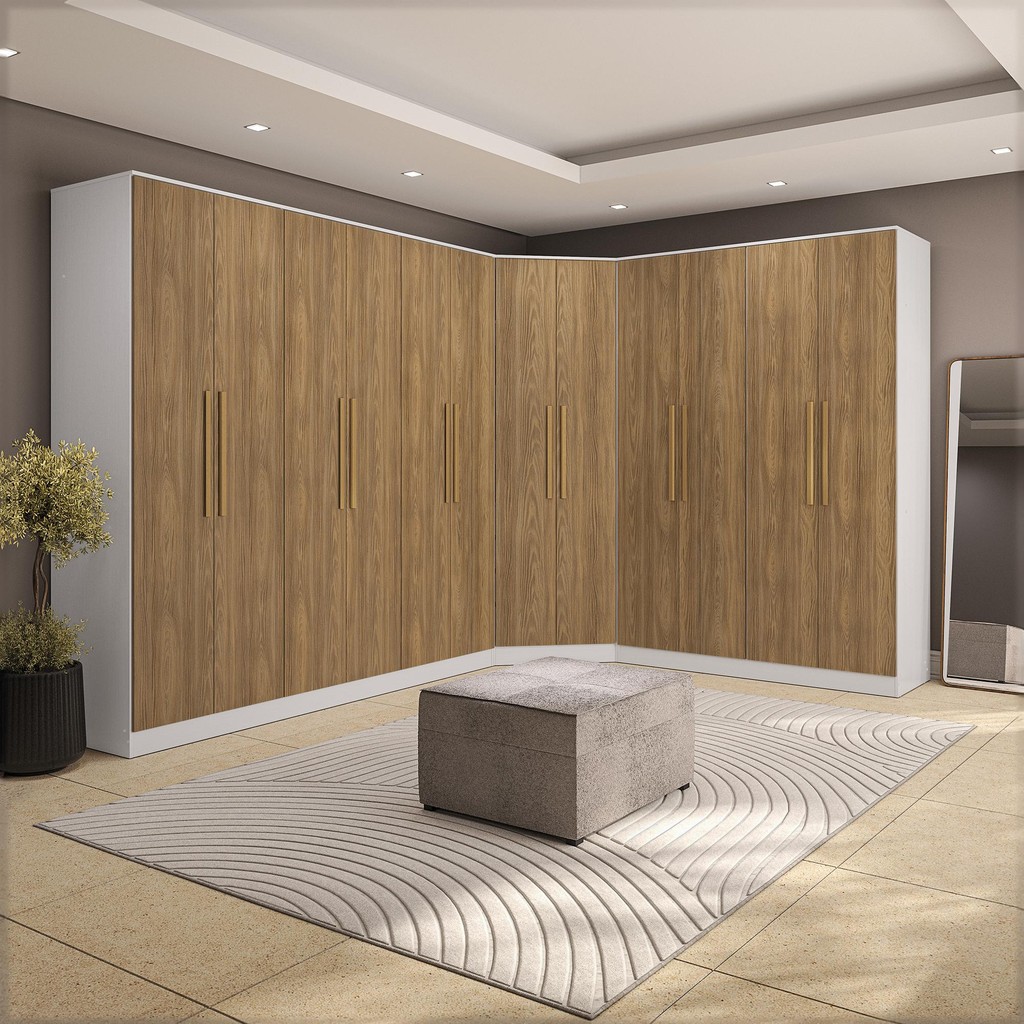 Quarto Modulado Kappesberg Adapt Branco/Nogueira 12 Portas 342cm x 263cm em Oferta na Shopee