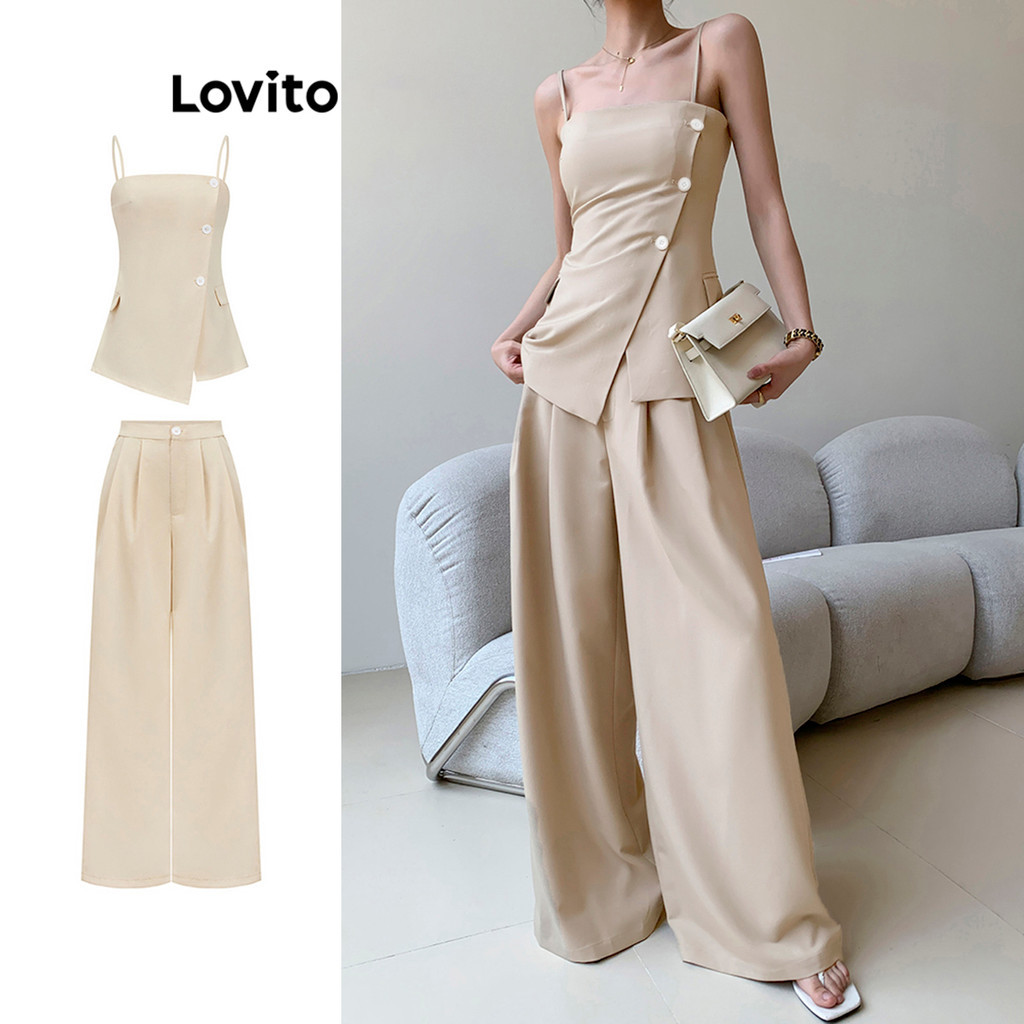 Lovito Tops ou parte inferior femininos elegantes com botões lisos L109MD413 - Women Clothes