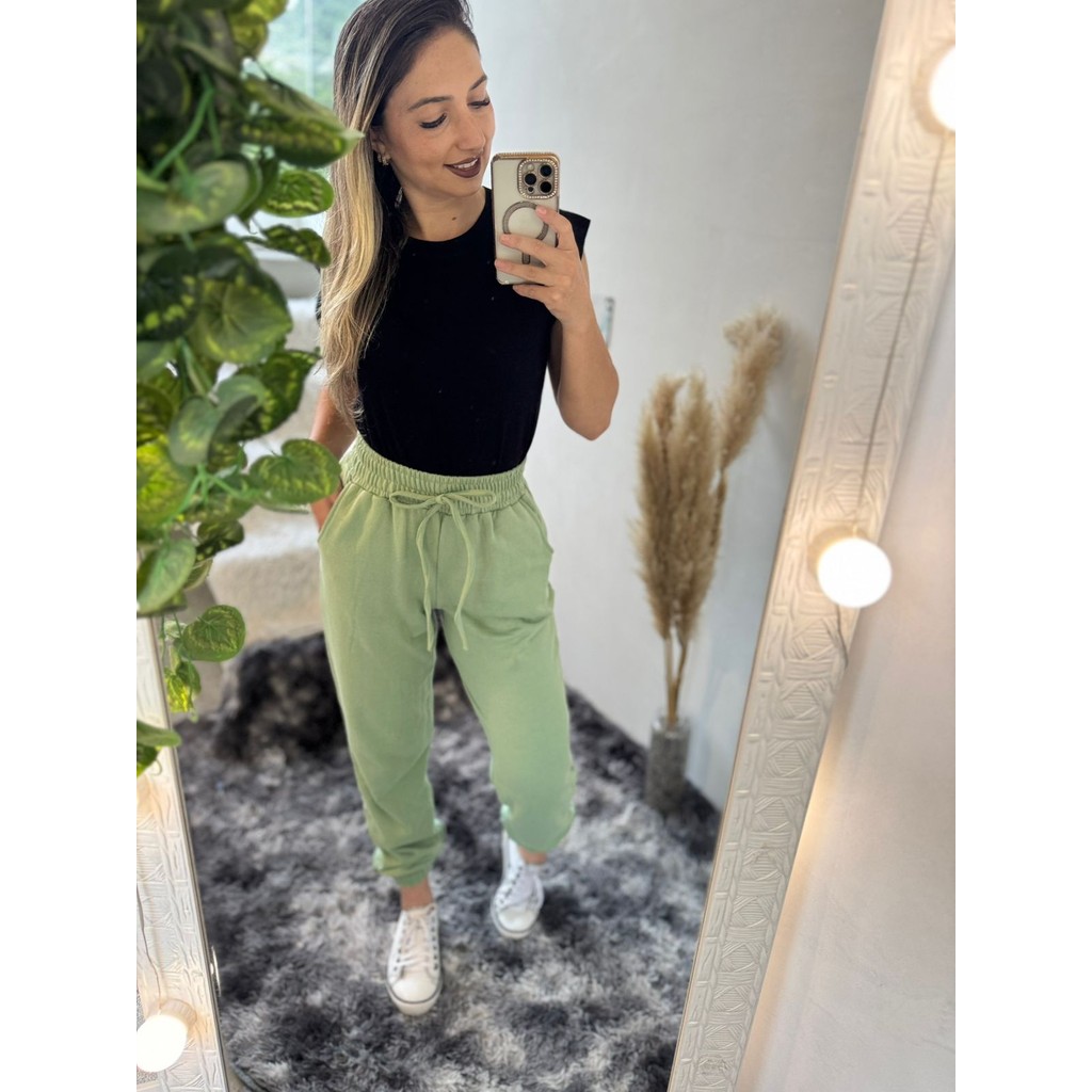 calça moletom jogger feminina inverno verde tamanho M e G