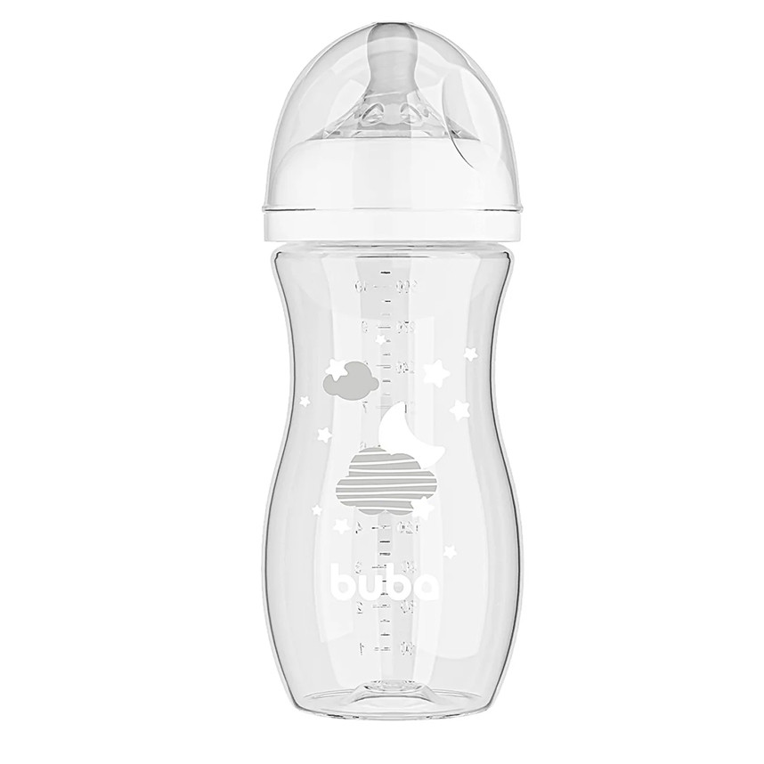 Mamadeira Buba Easy Flow Bico Fluxo 3 Nuvem 330ml Branca - Mom & Baby