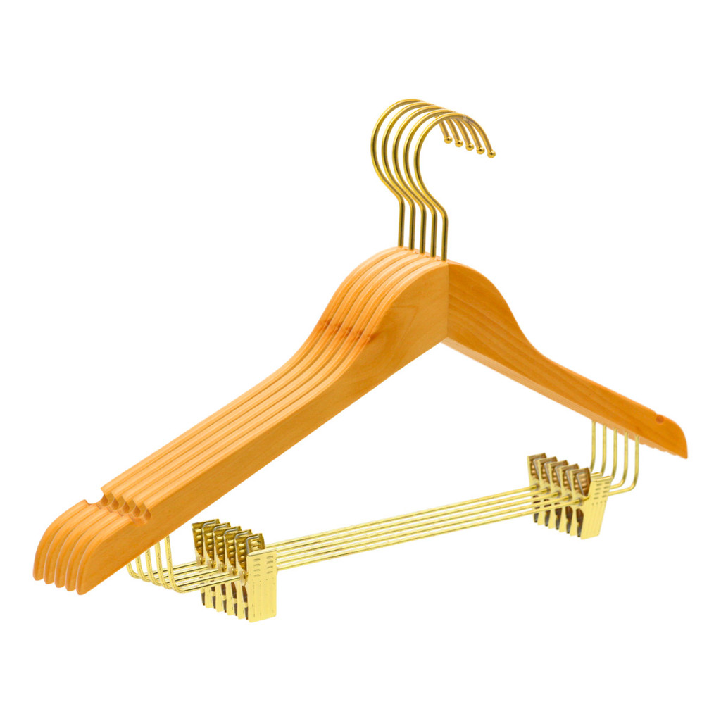 5 Cabide Madeira Marfim Com Presilha Simples Dourado ou Rose Gold Adulto em Oferta na Shopee