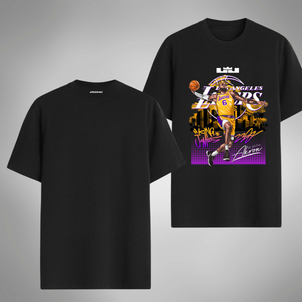 Camiseta Unissex Lakers LA Algodão Premium Casual Algodão 30.1 NBA 01 Camiseta Estampa Camisa