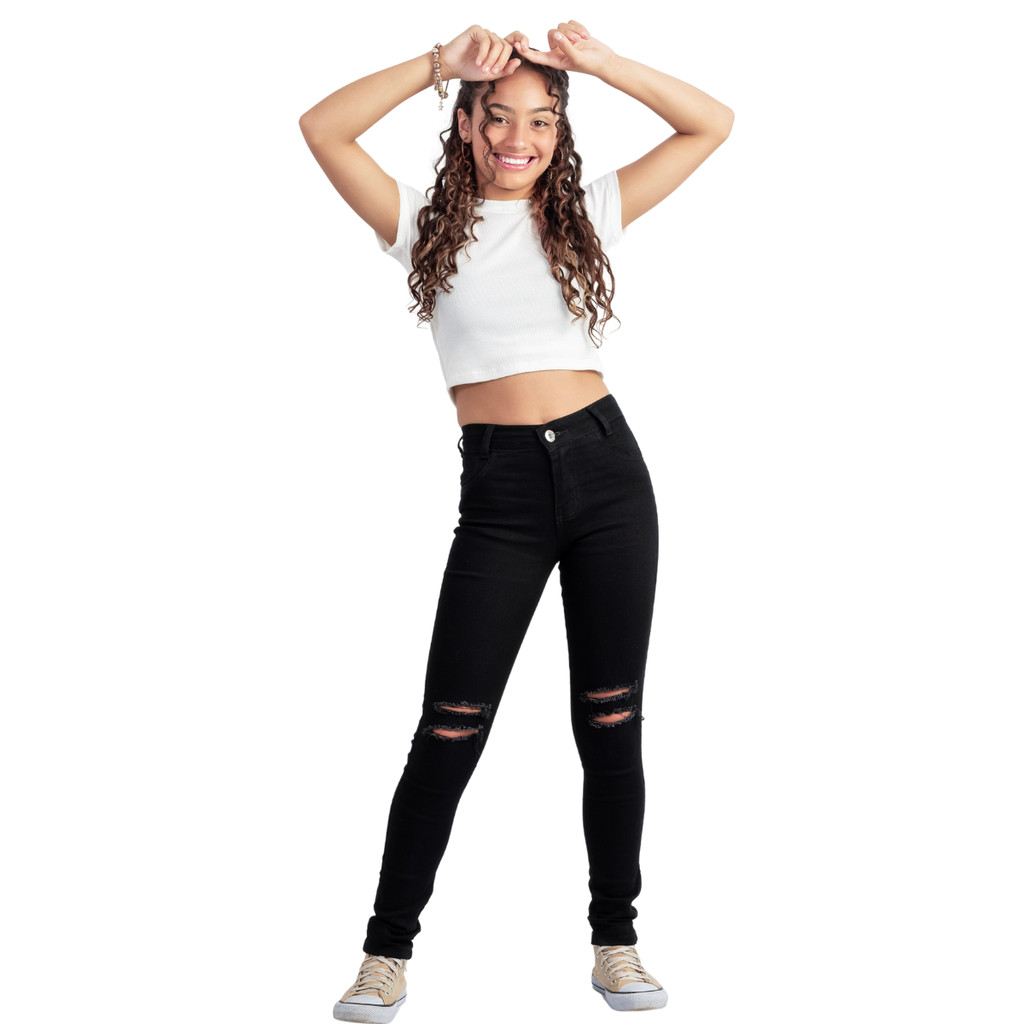Calça Preta Jeans Justinha Com Lycra Menina Infantil Juvenil Elastano Escolar em Oferta na Shopee