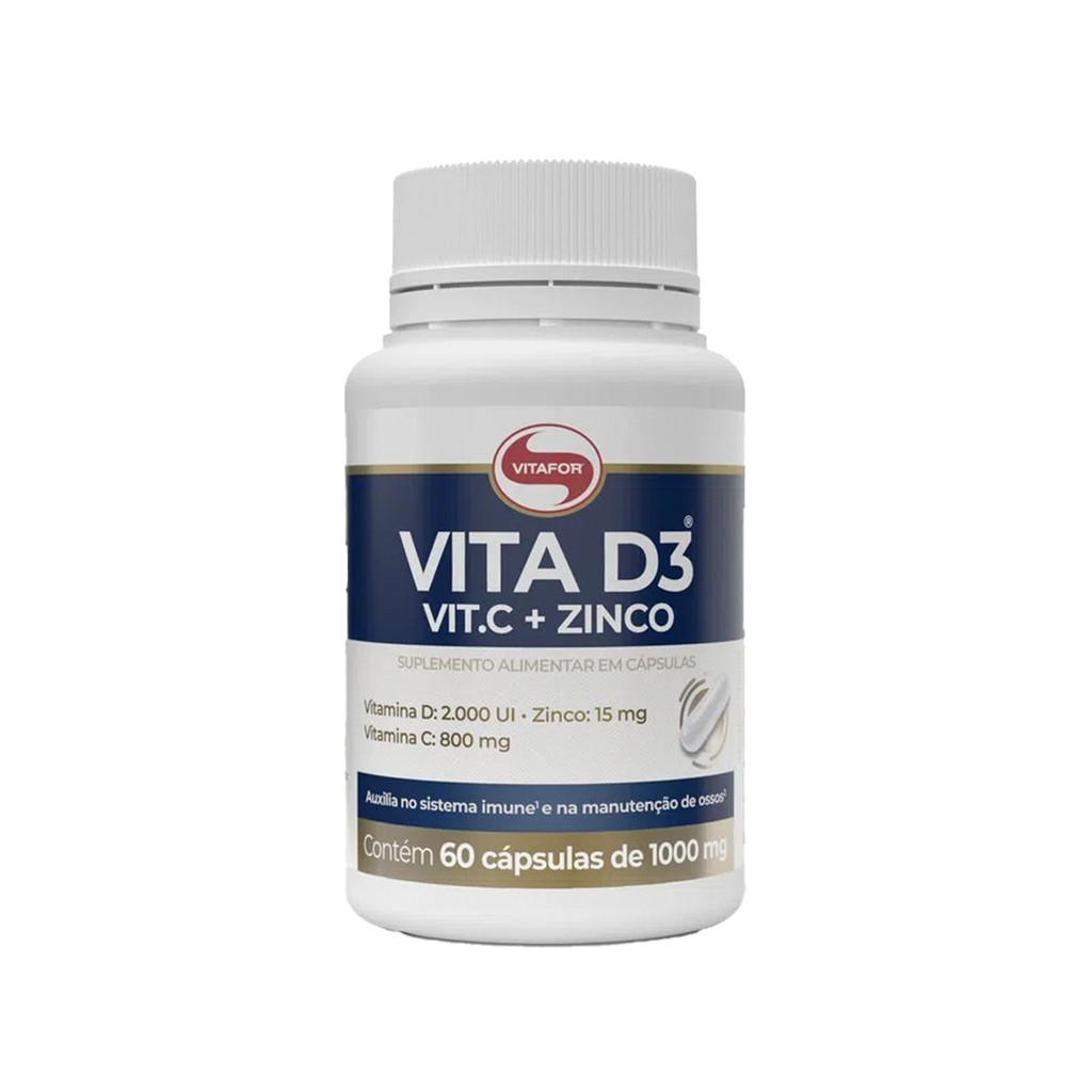 Vitamina D3 - Vitamina C - Zinco - Vita D3 de 60 Cápsulas 1000mg - Vitafor