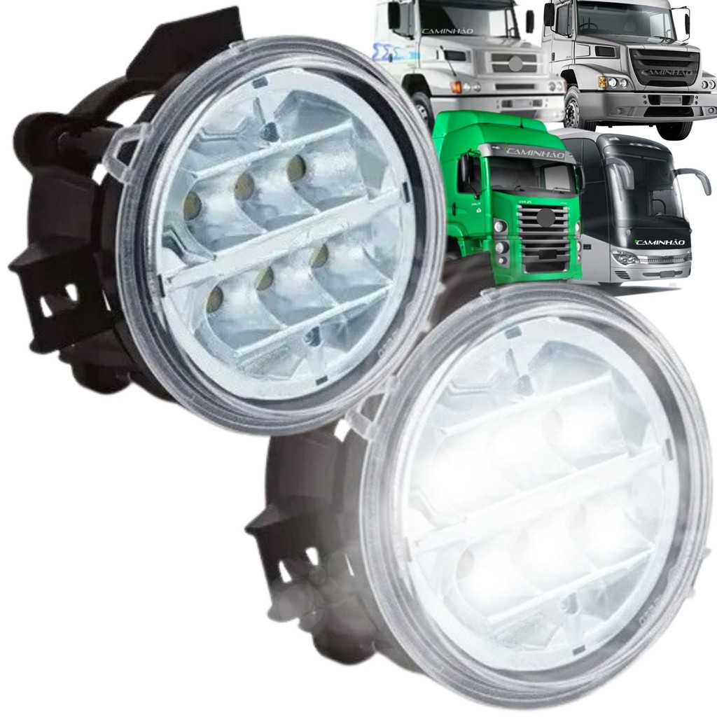 Par 2 Farol Auxiliar LED 24V para Mercedes-Benz HPN / FPN 1620 / 1622 / 1938 - Ônibus - Constellation - 112mm - Milha em Oferta na Shopee