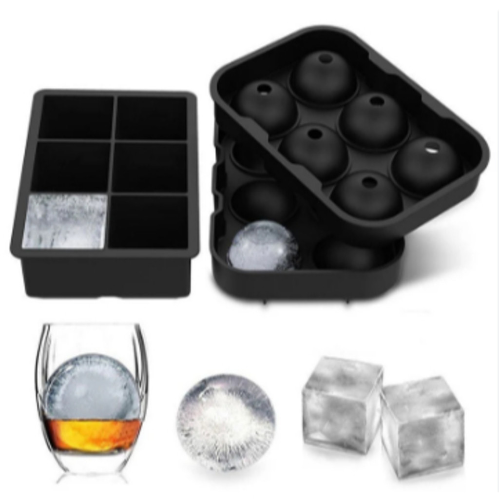 Forma De Gelo Silicone 6 cubo ou 6 bola Grande Drinks Preto em Oferta na Shopee
