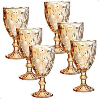 Jogo 6 Taças Diamond Bico De Jaca Dourado Água Vinho 340ml