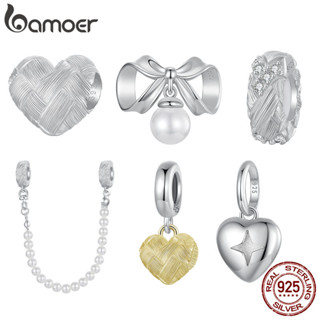 Bamoer 925 Prata Esterlina Charme Tecido Coração Contas Pingente Presentes Acessórios Série DIY Para Pulseira em Oferta na Shopee