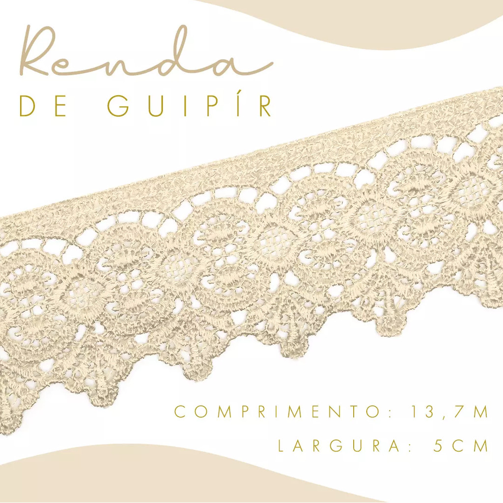 Renda Guipir CHL-162 - 5.0 Cm - Rolo C/13.7 Metros Cor:Natural