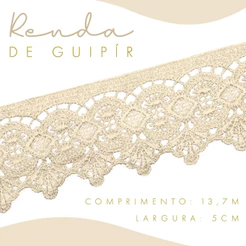 Renda Guipir CHL-162 - 5.0 Cm - Rolo C/13.7 Metros Cor:Natural