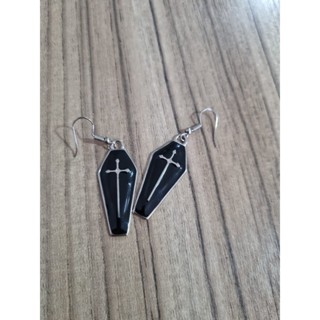 Brinco Caixão Metal Preto Gótico Metal Rock em Oferta na Shopee
