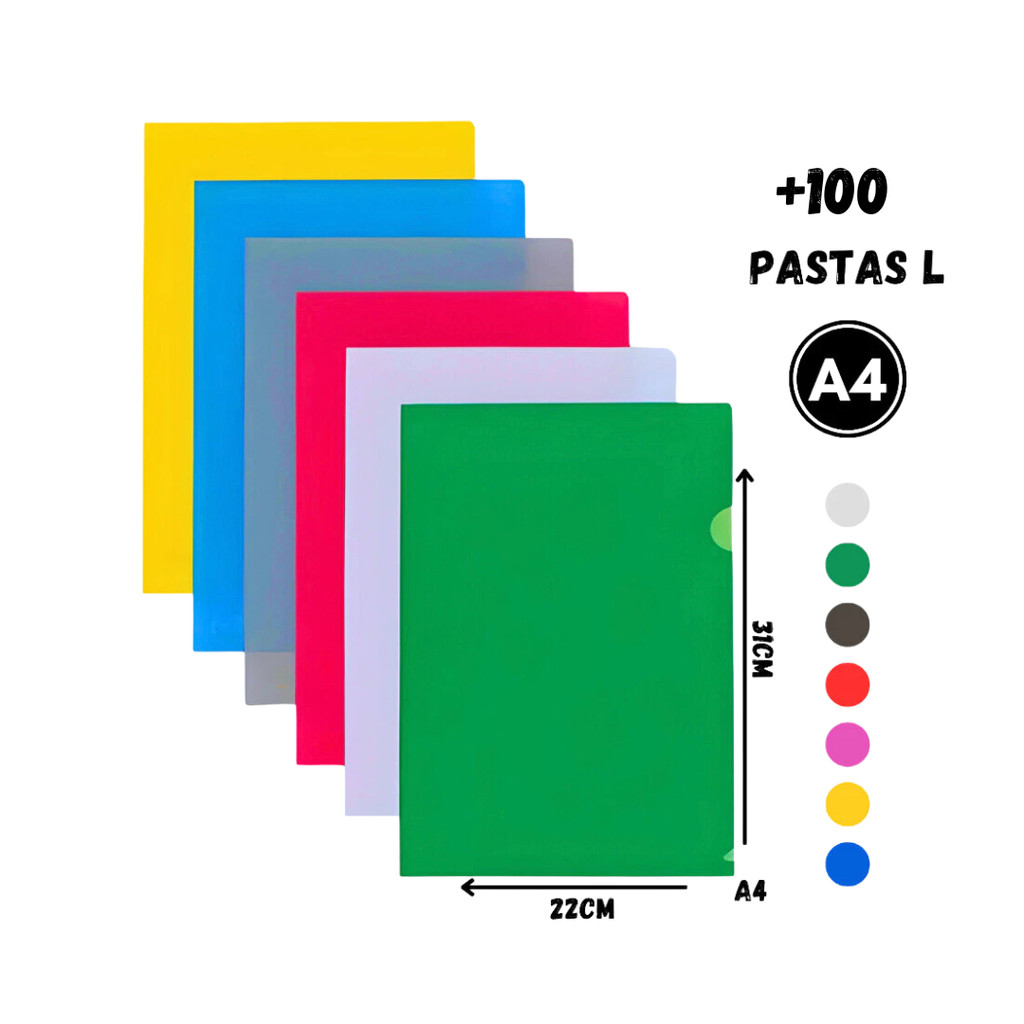 Kit com 100 Pastas Plásticas L A4 310x220mm - ACP/BRW