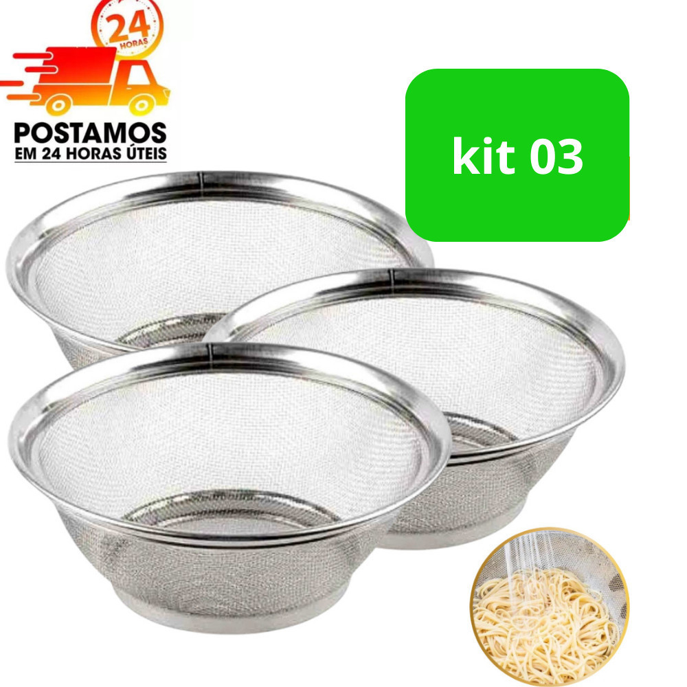 Kit 3 Cestas 28cm em Inox Escorredor Multiuso - Qualidade e Versatilidade na Sua Cozinha! em Oferta na Shopee