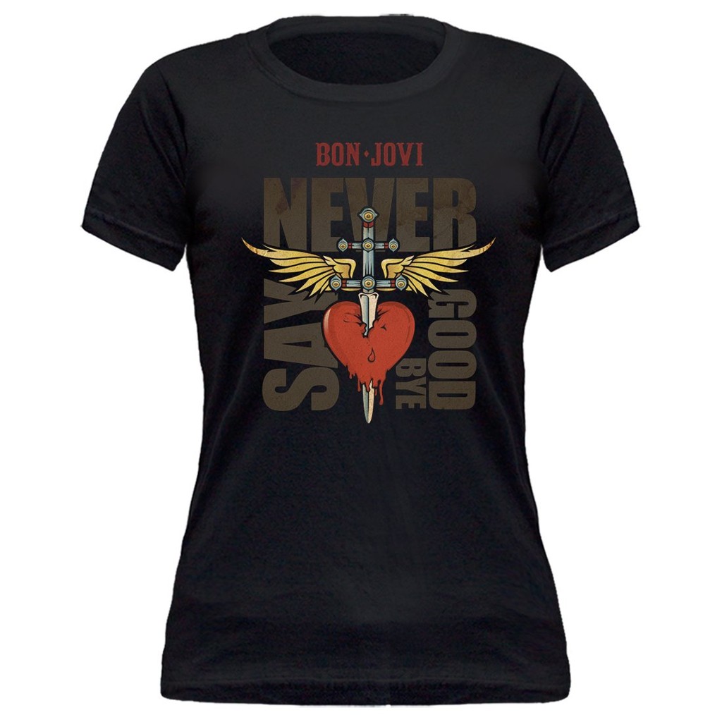 Baby Look Bon Jovi Never Say Goodbye Feminina Oficial BB518 Stamp Rockwear Oficial