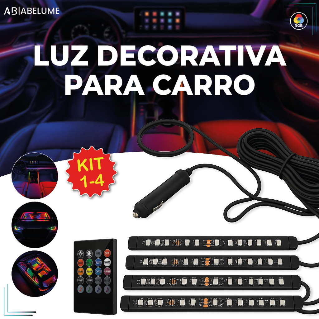 Fita Led para Carro RGB Luz Decorativa com Controle iluminação com Modo Música Plug 12V em Oferta na Shopee