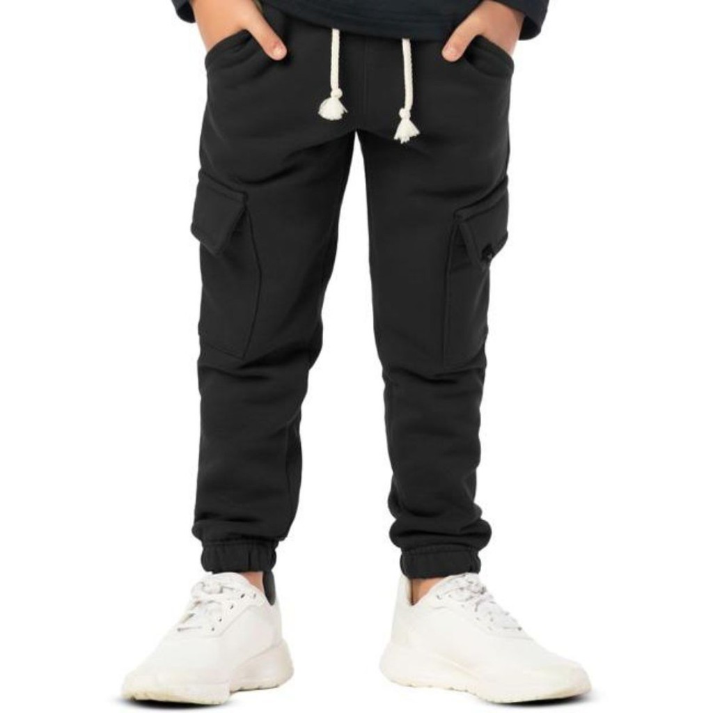 Calça Infantil Menino Cargo Moletinho Preta
