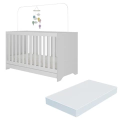 Berço 3 em 1 vira cama com Colchão Incluso Elza Multimóveis Branco