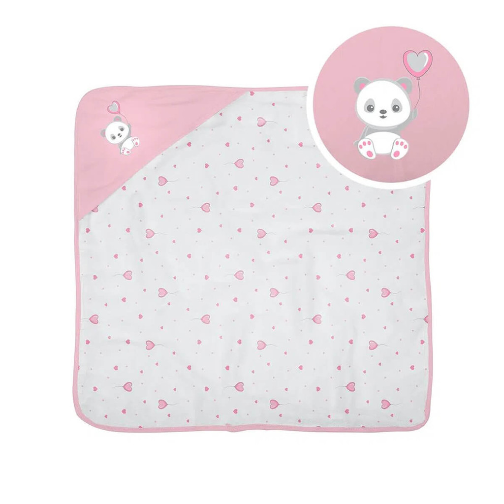 Toalha De Banho Bebê Bublim Com Capuz  Forrada 68cmX68cm Rosa