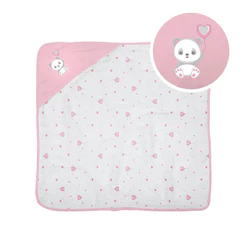 Toalha De Banho Bebê Bublim Com Capuz Forrada 68cmX68cm Rosa