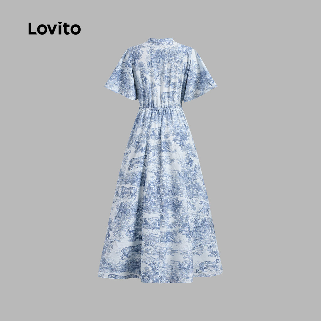Detalhes do Lovito Vestido Feminino Casual Estampa Floral Botões L131LD1315