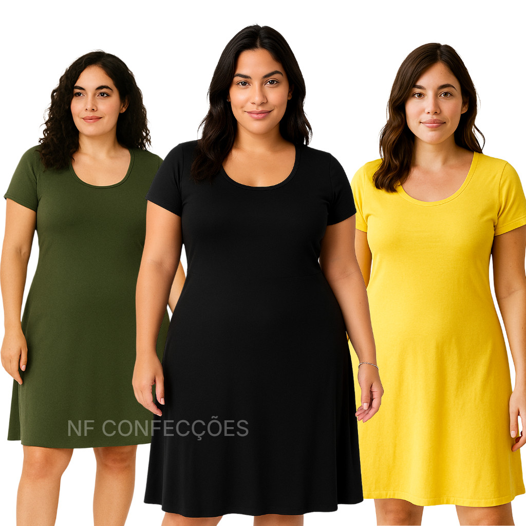 Vestido Manguinha soltinho larguinho leve viscolycra tamanho único modinha Liso Confortáve...