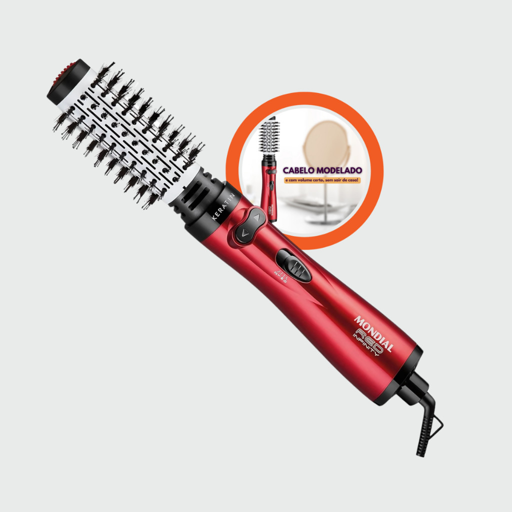 Secador de Cabelo Escova Rotativa Mondial Red Infinity 110V