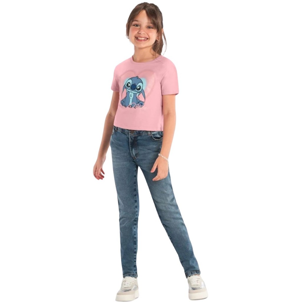 Camiseta Cropped Stitch Glitter Infantil Menina Brandili