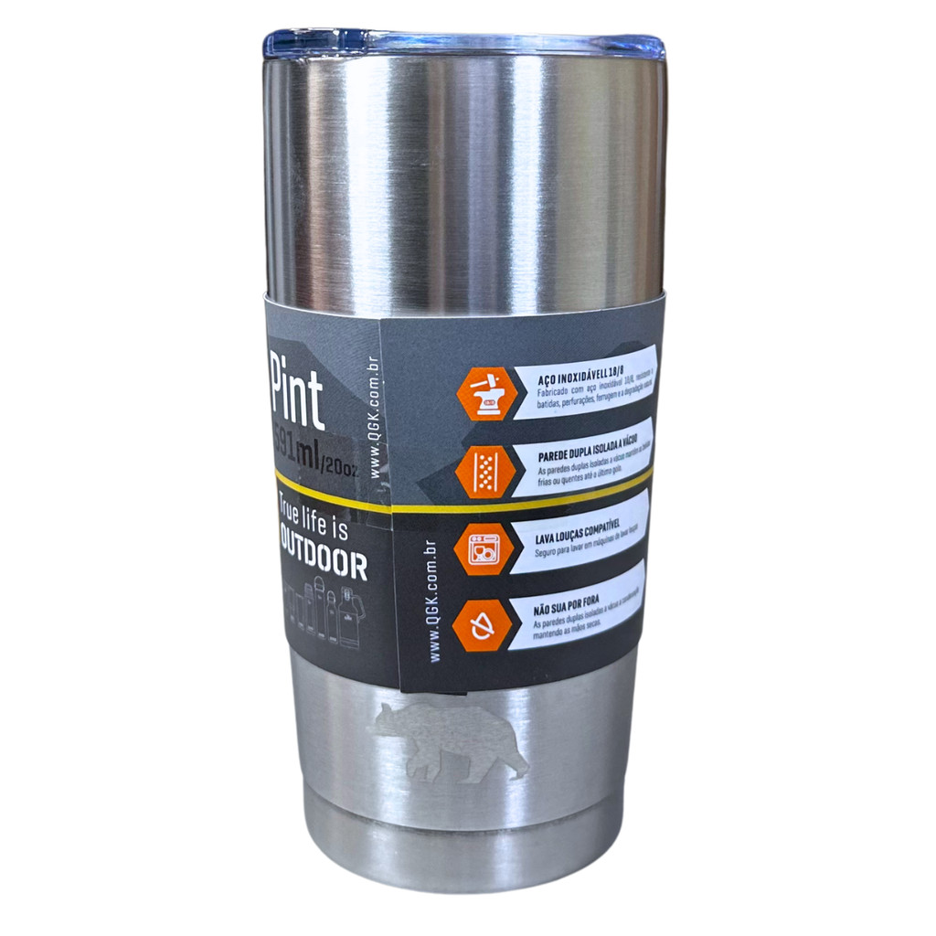 Copo Térmico QGK Tumbler 591ml - Inox | Temperatura Ideal Por Mais Tempo