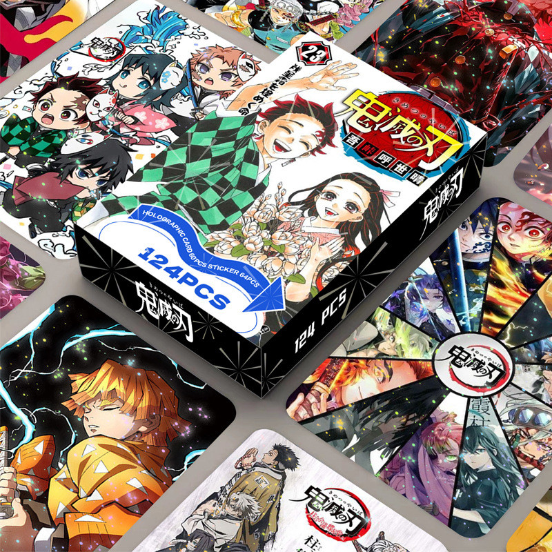 124pcs Manhwa Manga Anime ONE PIECE Cartoon Photocards Demon Slayer Blue Lock Haikyuu ! Cartão Lomo Com Holograma A Lase