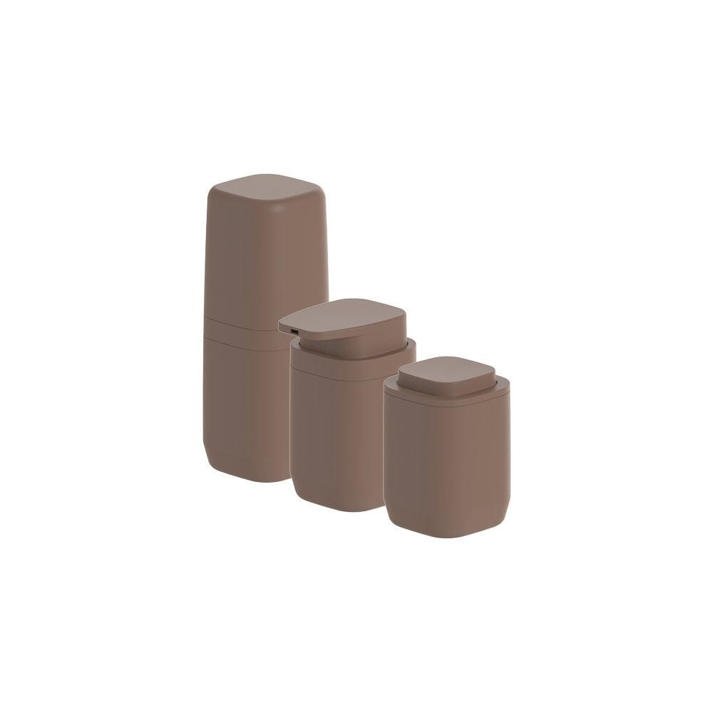 Kit de acessórios de bancada com porta sabonete líquido Ou 3 peças Marrom