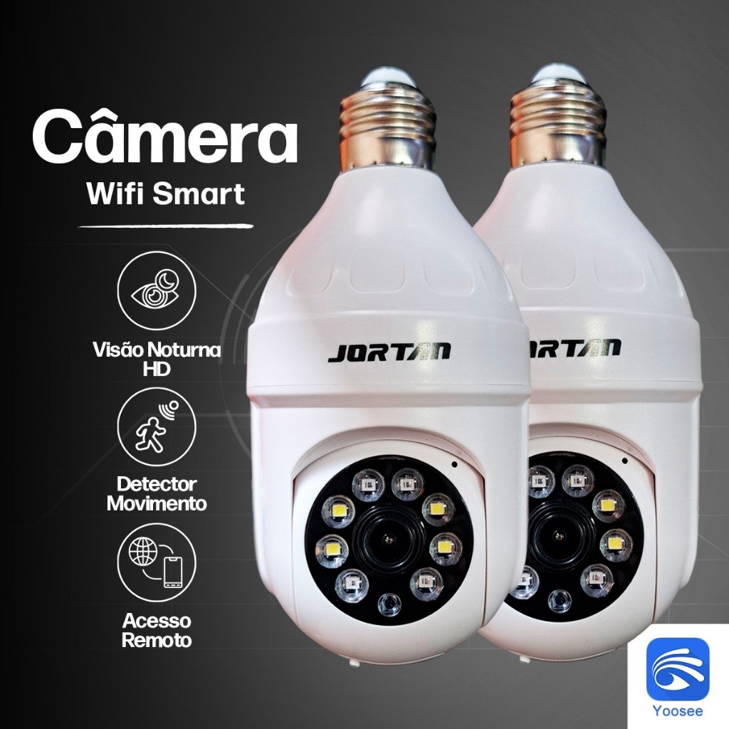 Kit 2x Câmera de Segurança Ip Rotação Lâmpada E27 Panorâmica Aplicativo Wifi Detector App Yosee