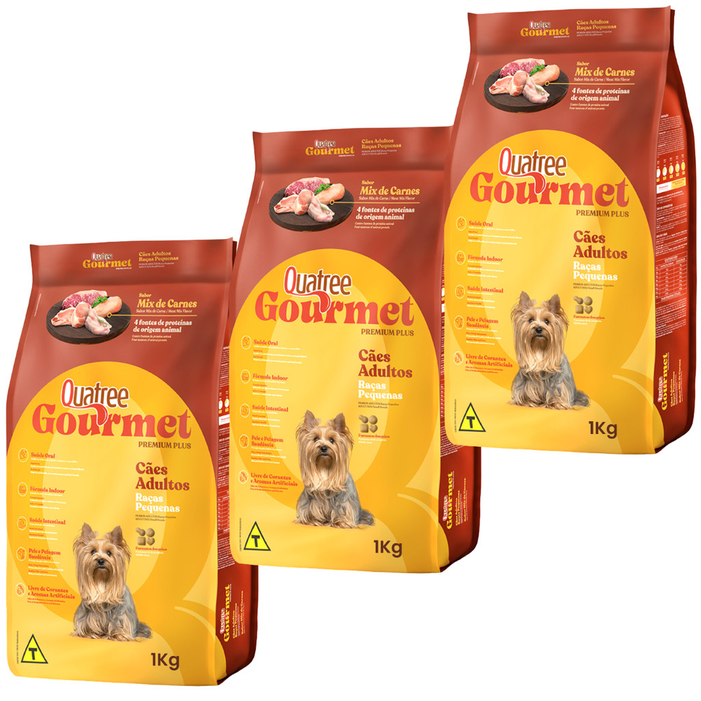 Kit 3 Ração Quatree Gourmet Cães A.D Raças Pequena - 1Kg em Oferta na Shopee