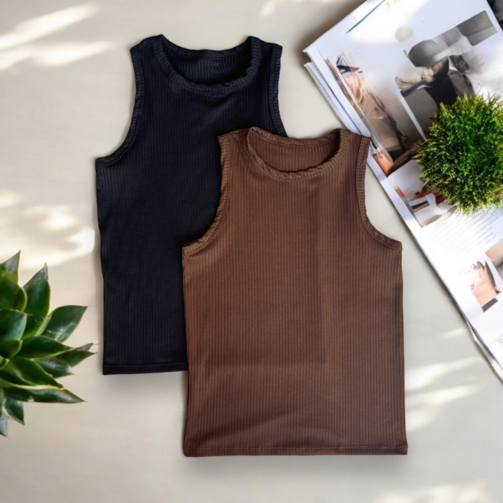 Kit 2 Regata Canelada Básica Blusinha Gringa Feminina Tendência Verão Sem Manga Blusa Camiseta