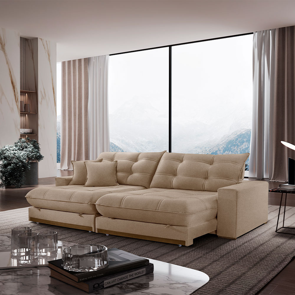 Sofá Reclinável De Linho Dois Módulos Duque de 100cm B25cm 2 Almofadas Decorativas Meu Sofá Online