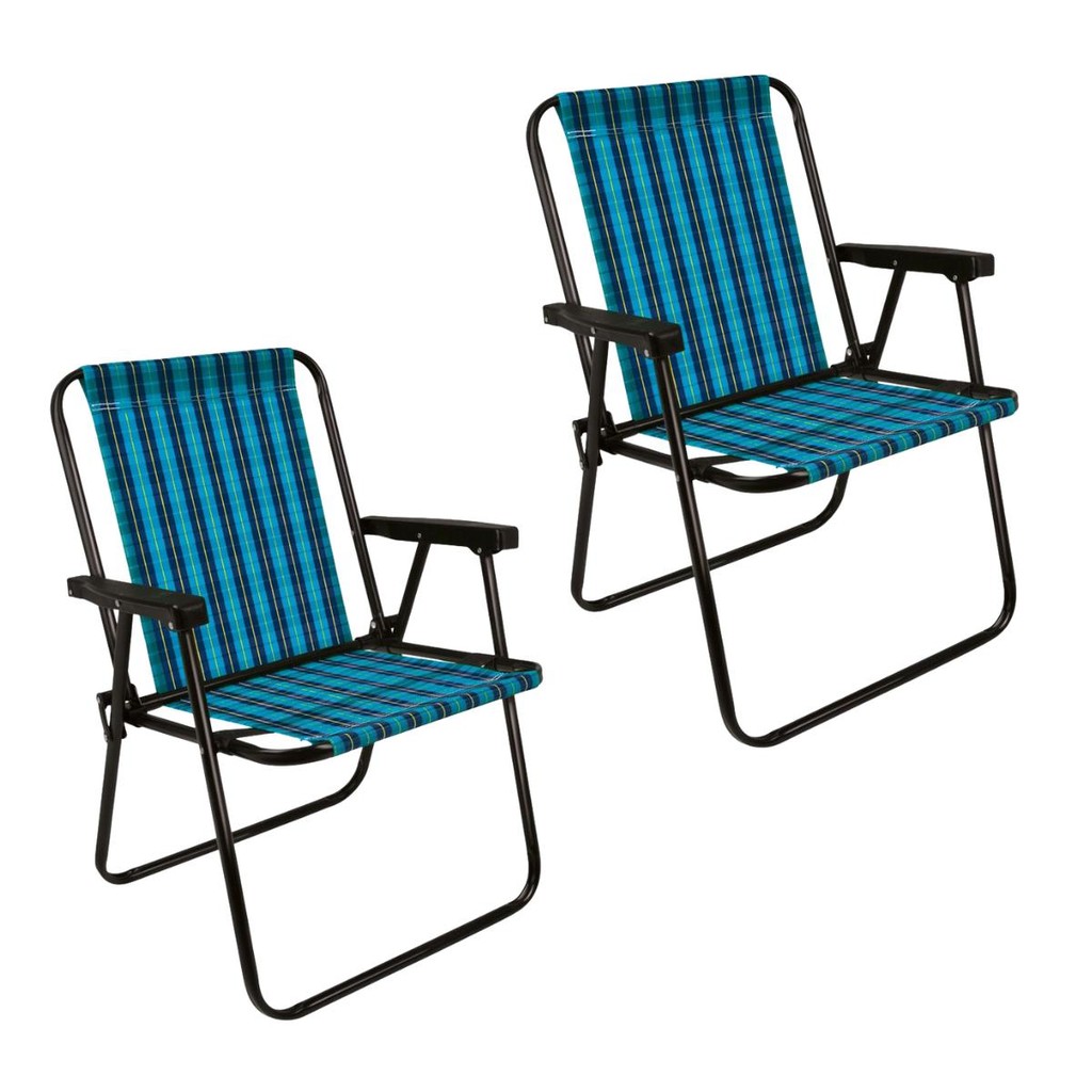 Kit 2 Cadeira de Praia Varanda Xadrez em Aço 110 kg Azul Mor em Oferta na Shopee