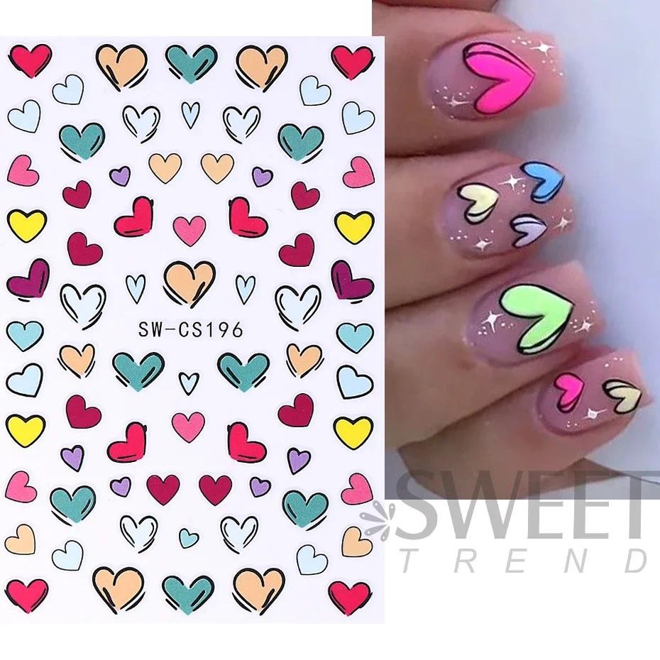 3D Leopardo Rosa Lábios Etiqueta Do Prego Gradiente Oco Batimento Cardíaco Carta De Amor DIY Dia Dos Namorados Slider Ma