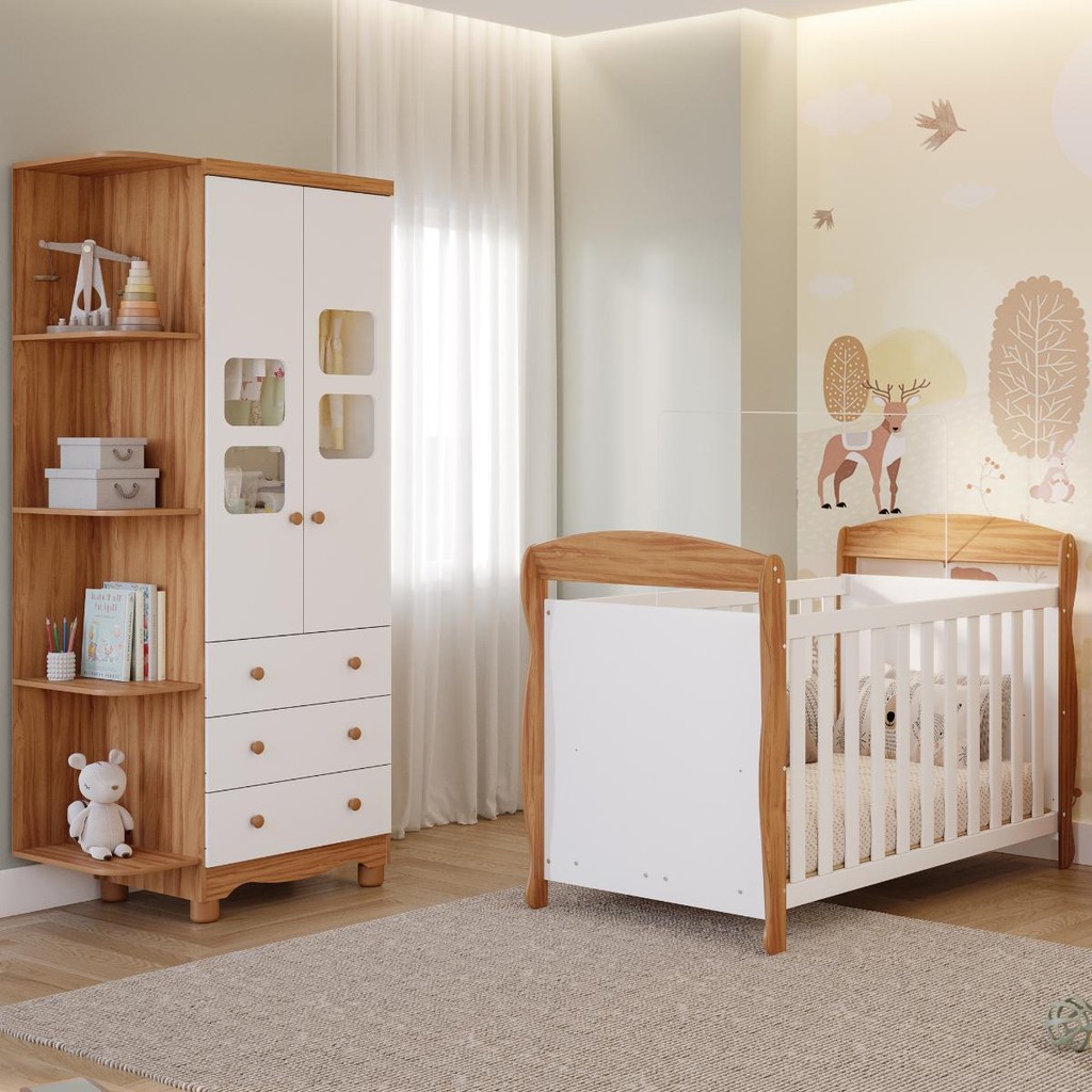 Quarto Bebê Completo Berço Americano Marquesa Guarda Roupa Uli 2 Portas C/ Prateleiras 100% MDF em Oferta na Shopee