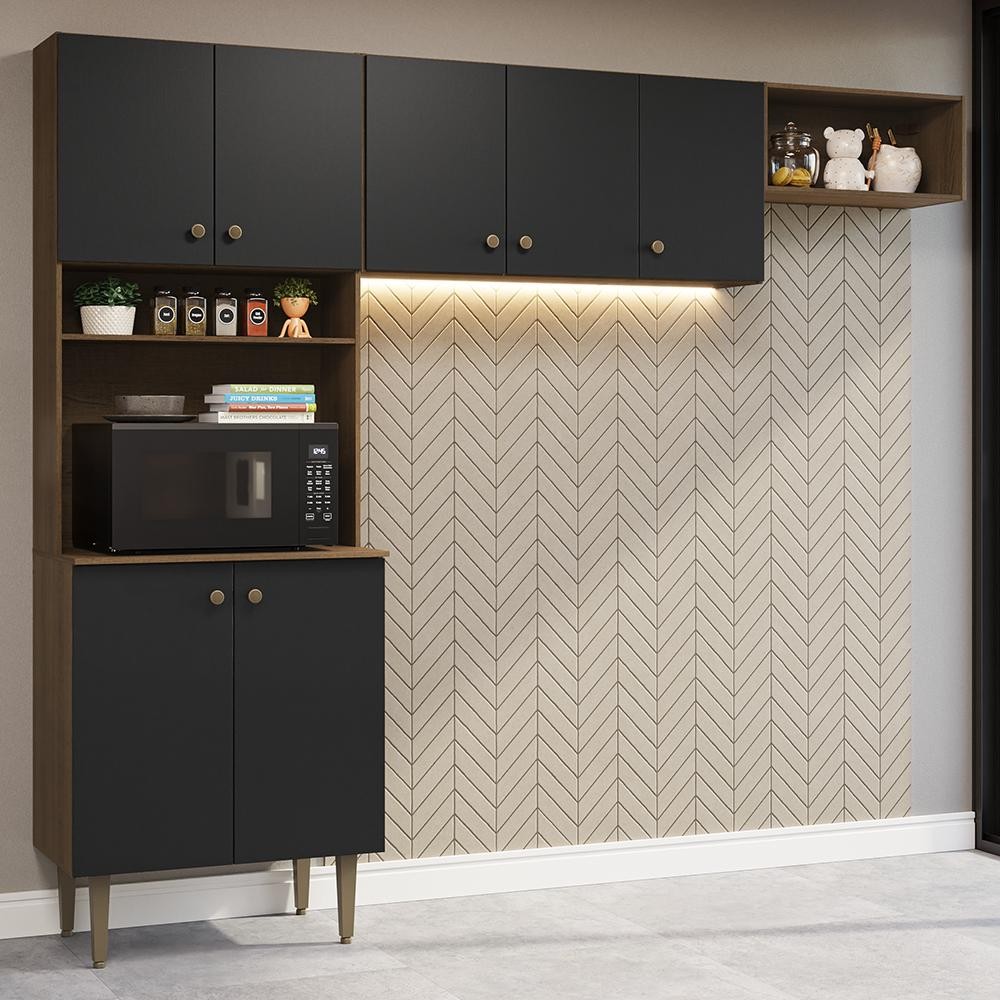 Armário de Cozinha Compacta 235cm Rustic/Preto Gourmet Madesa XB03 - Home & Living